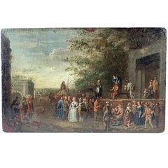 Scene of Genre Comedy of Arts in the Square Flemish Oil Painting on Copper 1650