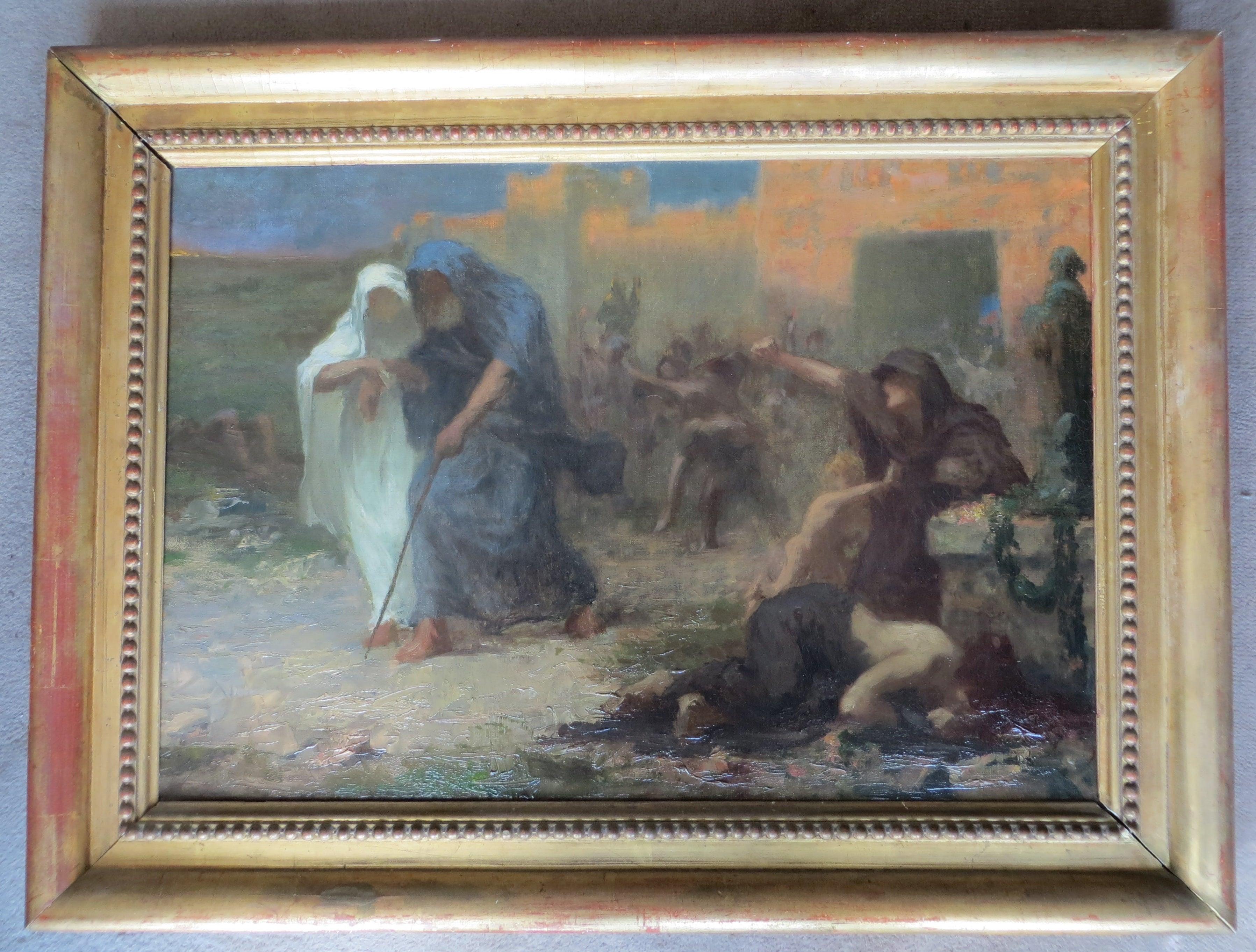 Edipo lascia Tebe guidato da Antigone - Painting Romantico di Unknown