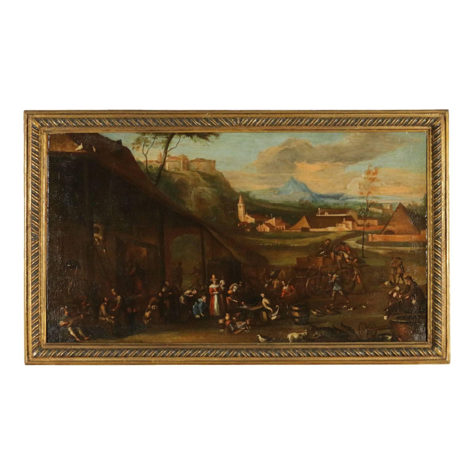 Unknown Landscape Painting - Scenes of Farmer Lives Oil on Canvas 17th-18th Century