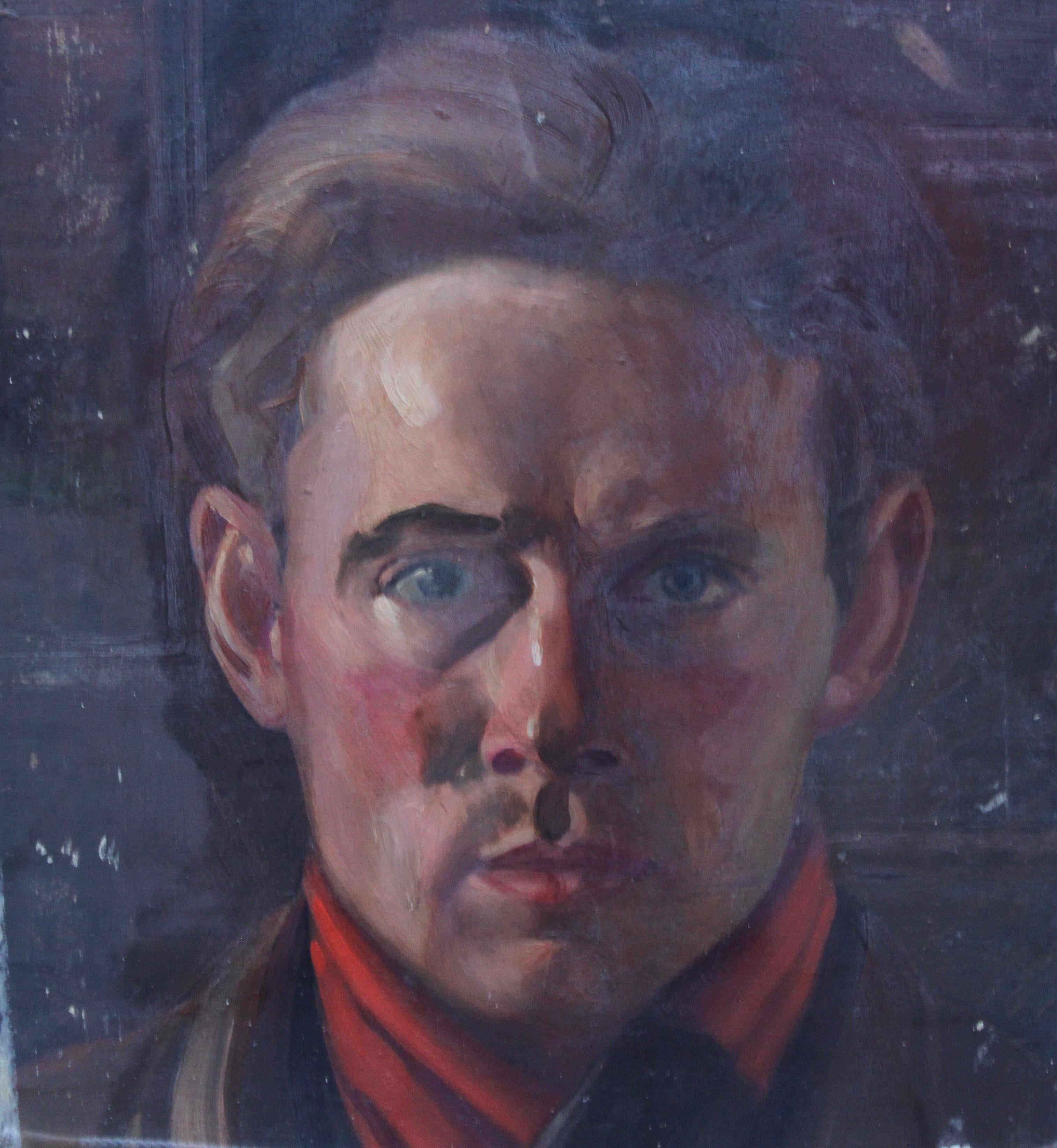 Schoolboy with Cricket Bat - British Slade School art 30's portrait oil painting 2