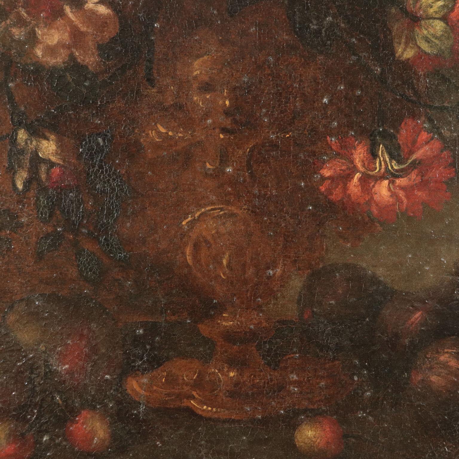 Scope Of Andrea Scacciati, composition With Flowers And Fruit - Brown Still-Life Painting by Unknown