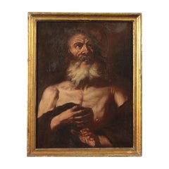 Antique Scope Of Francesco Fracanzano Oil On Canvas 17th Century, Penitent Saint
