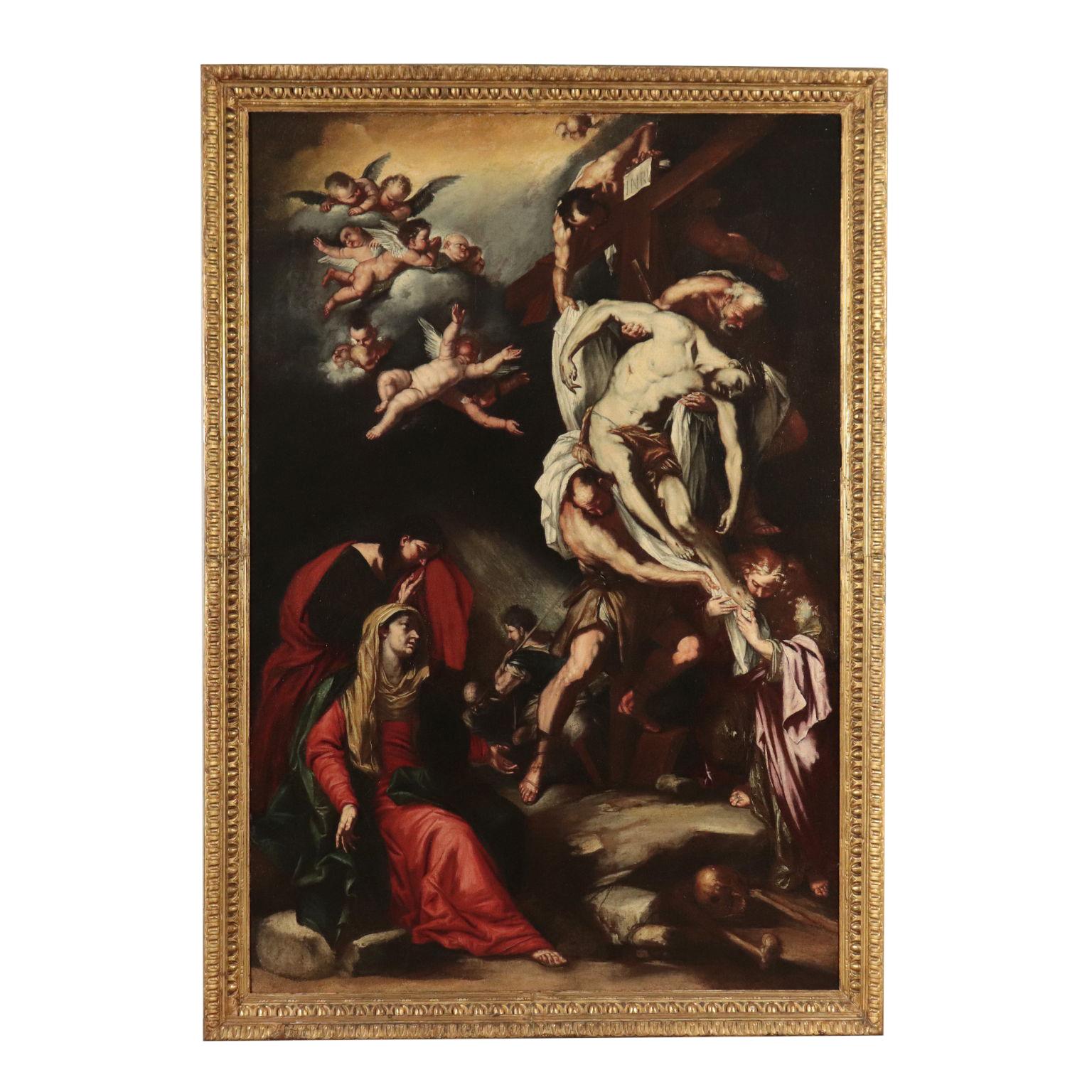 Unknown Figurative Painting - Scope Of Luca Giordano Oil On Canvas 17th Century, The Deposition Of Christ