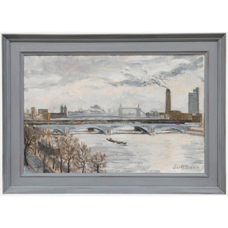 Landscape Painting di Unknown - Scott Brown - Olio del XX secolo, Vista sul ponte di Londra