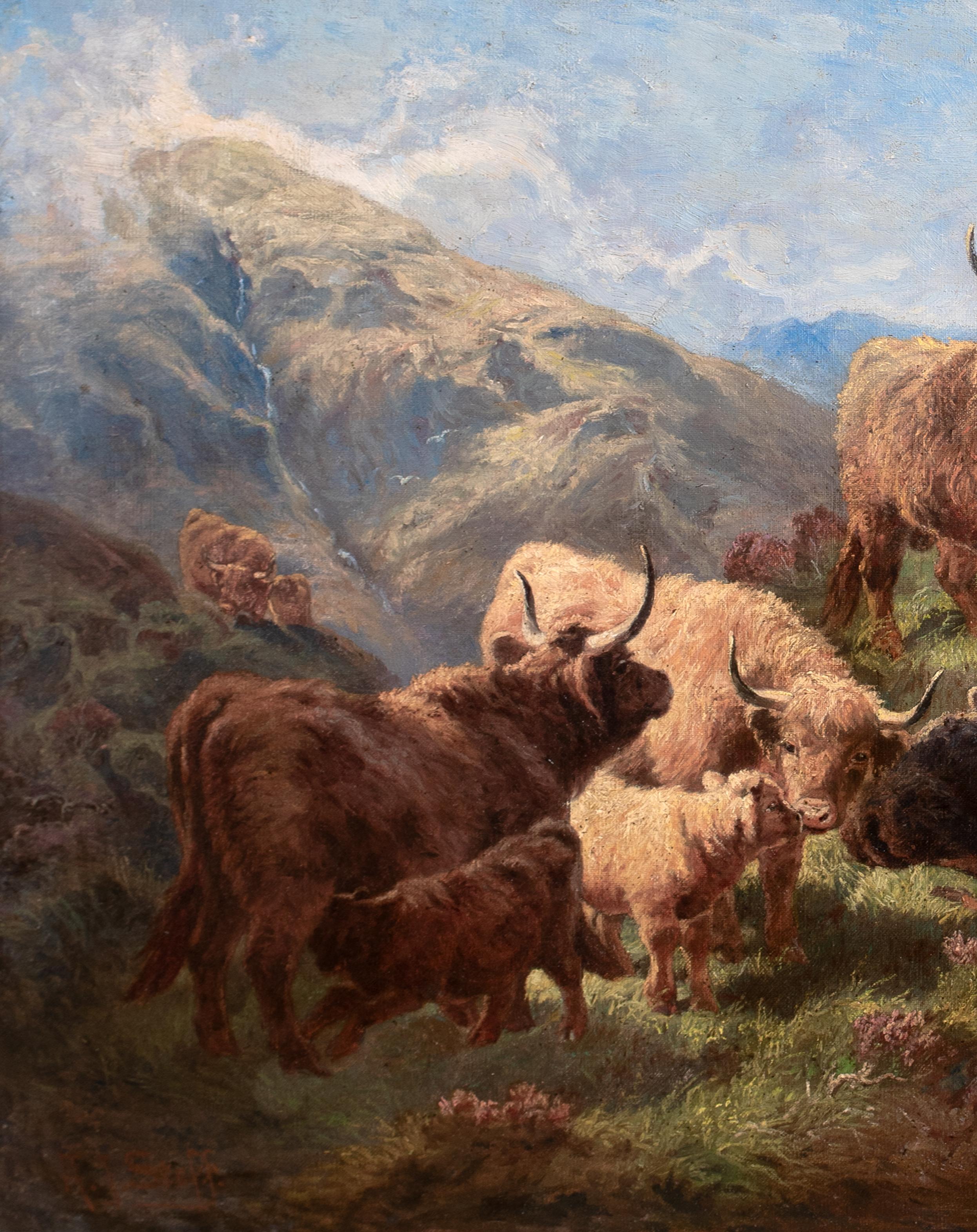 Bovini delle Highlands scozzesi vicino al lago, XIX secolo  da ALOIS STOFF (1846-1890) in vendita 6
