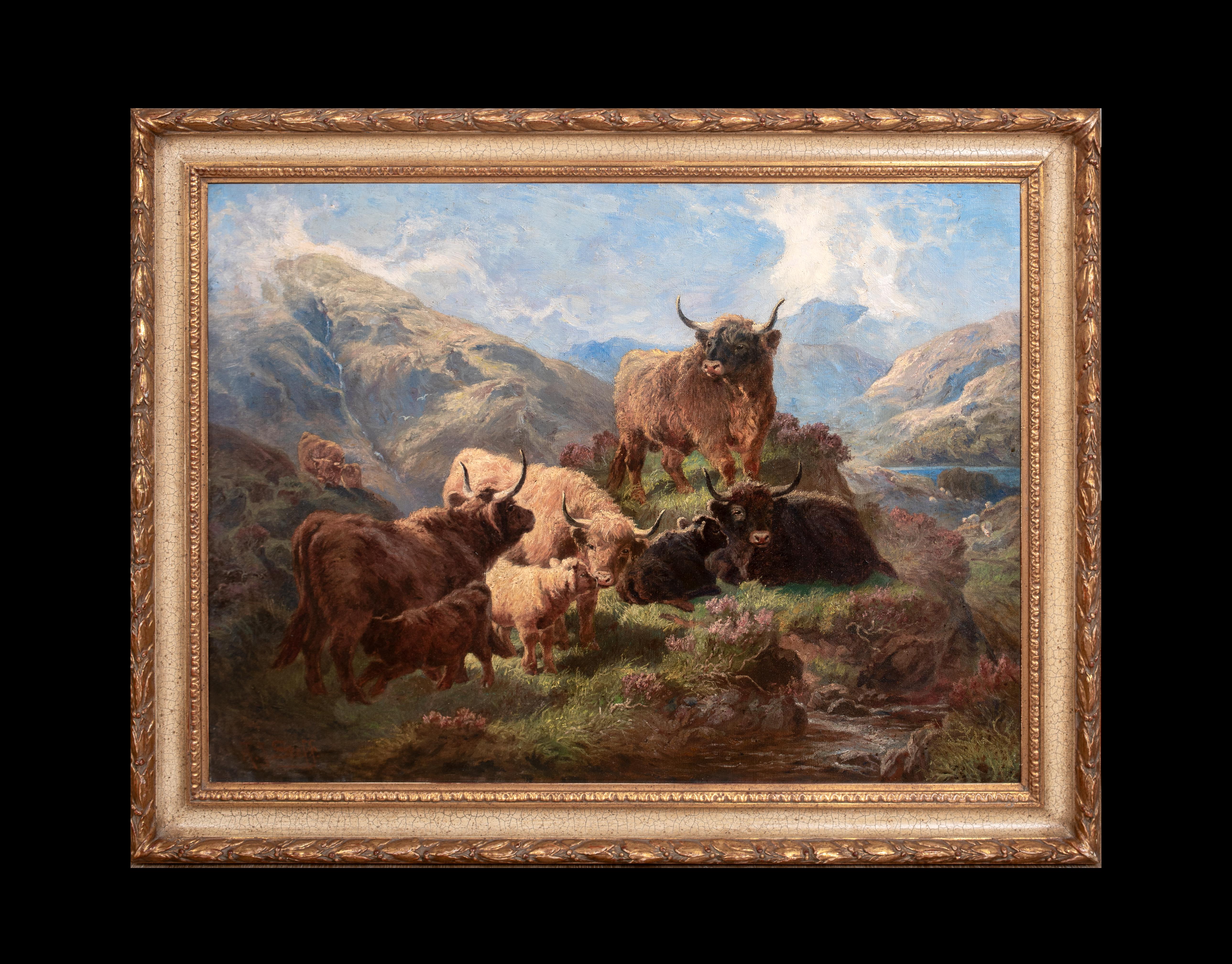 Bovini delle Highlands scozzesi vicino al lago, XIX secolo  da ALOIS STOFF (1846-1890) - Painting di Unknown