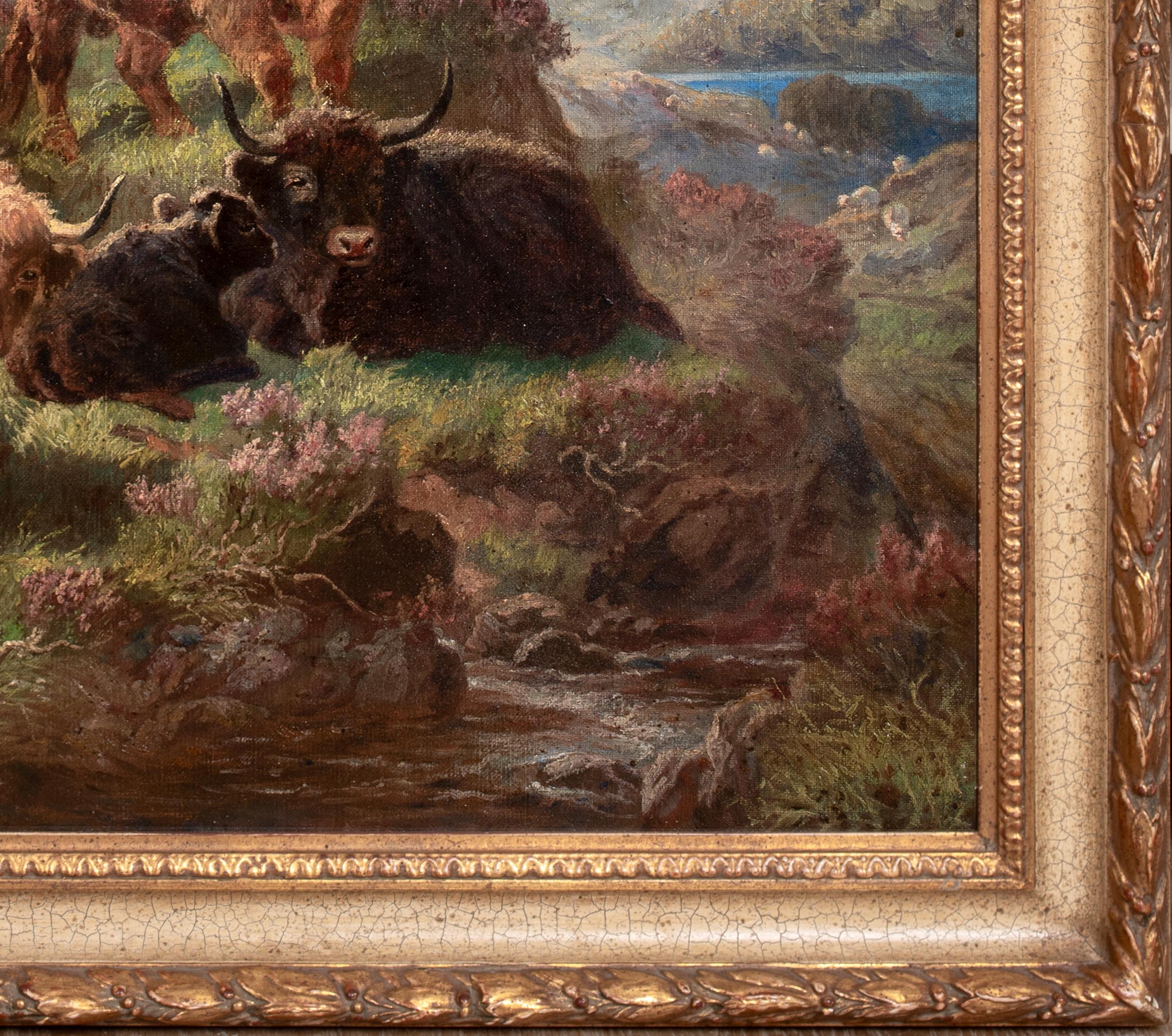 Bestiame delle Highlands vicino al lago, XIX secolo

da ALOIS STOFF (1846-1890)

Grande paesaggio delle Highlands scozzesi del XIX secolo con bestiame radunato vicino a un lago, olio su tela di Alois Staff

Provenienza: Collezione privata,