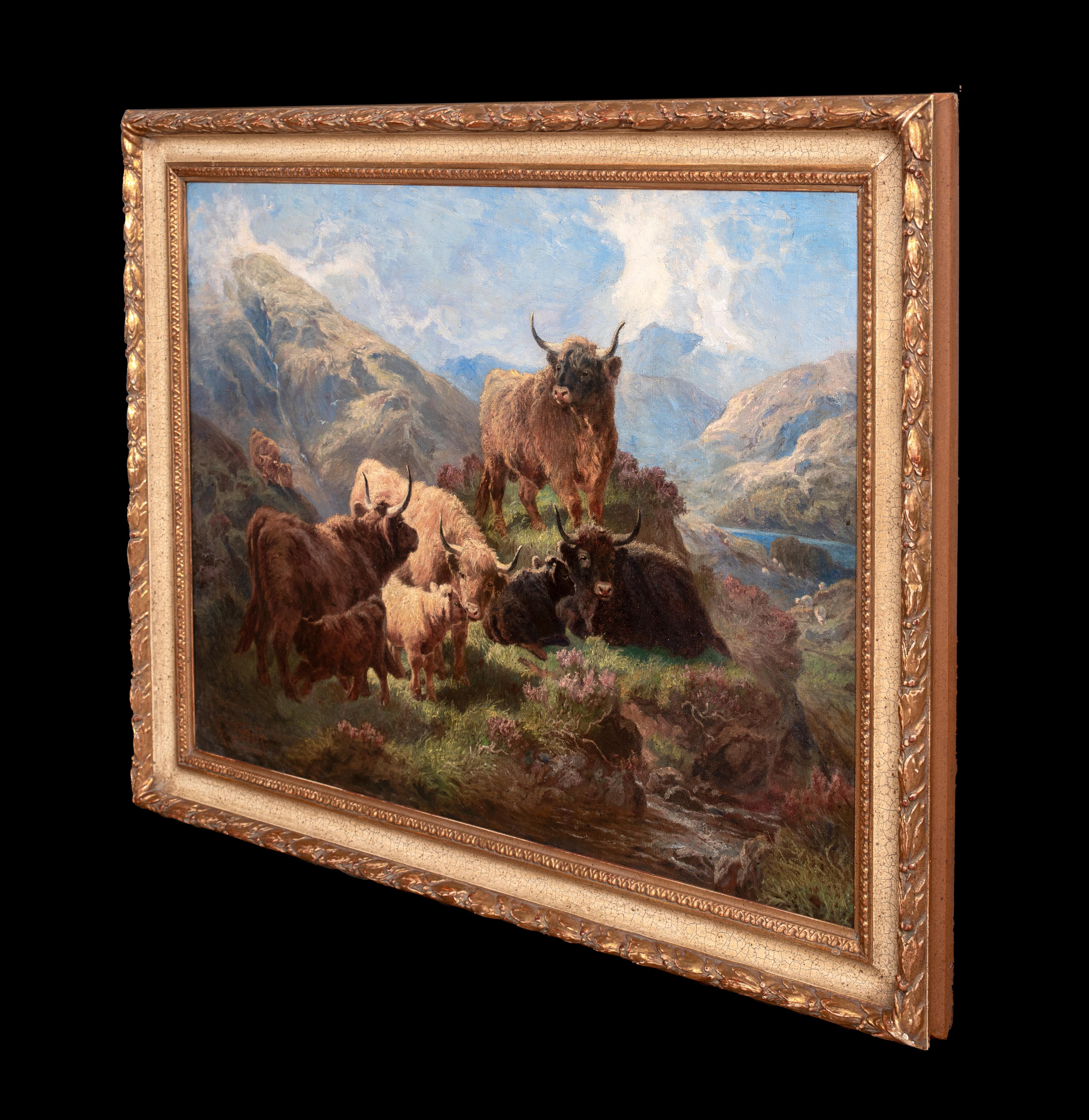 Bovini delle Highlands scozzesi vicino al lago, XIX secolo  da ALOIS STOFF (1846-1890) in vendita 4