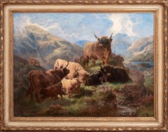 Scottish Highland Cattle By The Loch, 19th Century  by ALOIS STOFF (1846-1890)