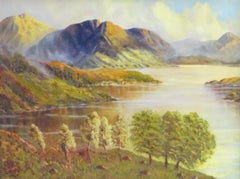 Vintage Scottish Highland Loch in the Summer signed oil painting