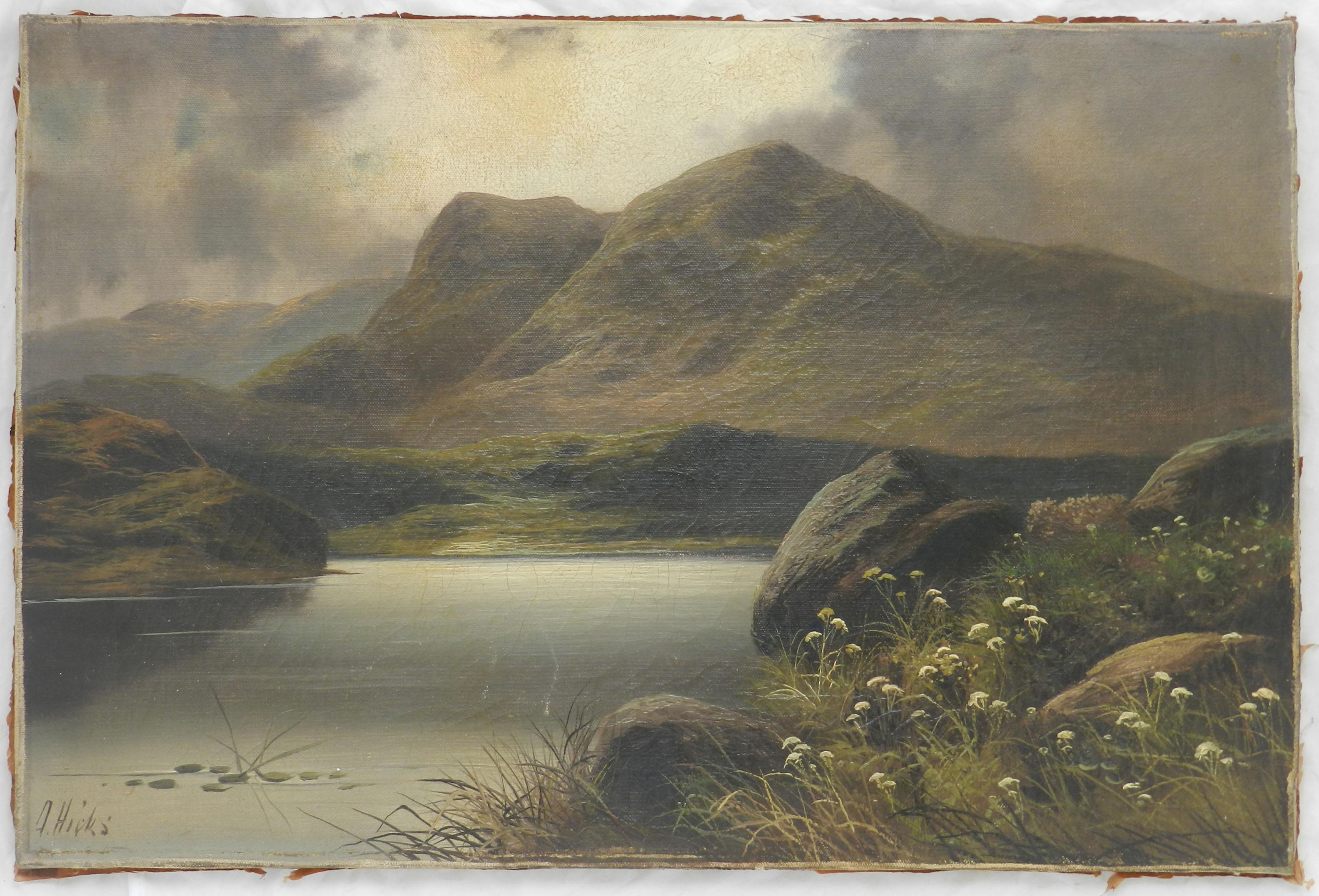 Scottish Highland Lochs Oil Painting by A Hicks Late 19th Century For Sale 4