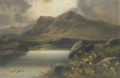 Scottish Highland Lochs Oil Painting by A Hicks Late 19th Century
