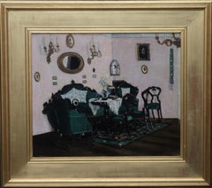 Scottish Interior - Edwardian art oil painting sitting room interior gilt frame