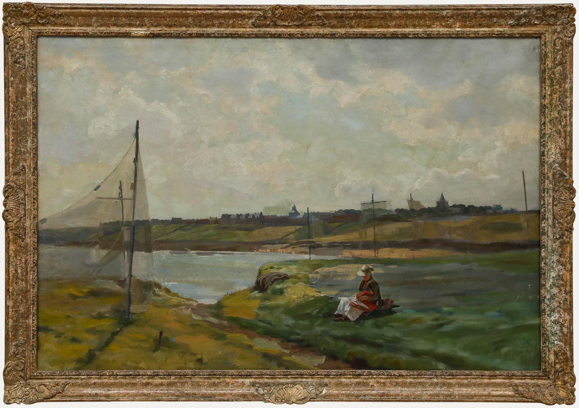 Unknown Landscape Painting - Scottish School 19th Century Oil - Drying the Nets