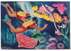 Antique Scuba Diving Watercolor