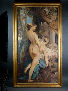 French School Large Mythological Painting Venus and Love 19th century
