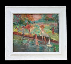 Scuola Francese Post-impressionista "Figure sul fiume" inizi XX secolo