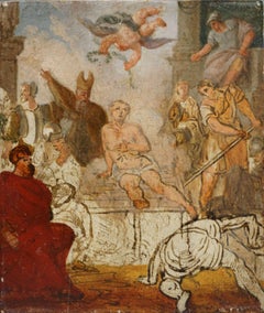 Scuola Veneta XVIII secolo Bozzetto preparatorio "Martirio di San Lorenzo"