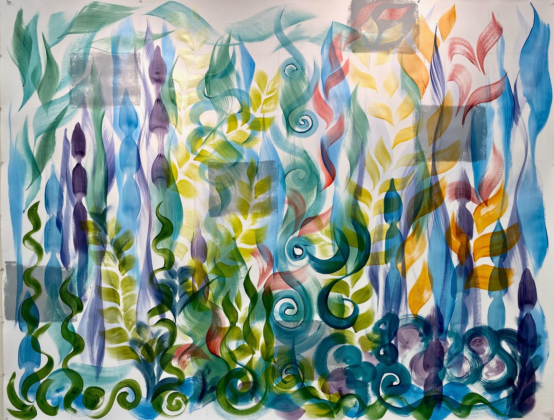 Unknown Abstract Painting - Sea Garden, Acrylic on Paper Painting by Caren Furbeyre, 2023