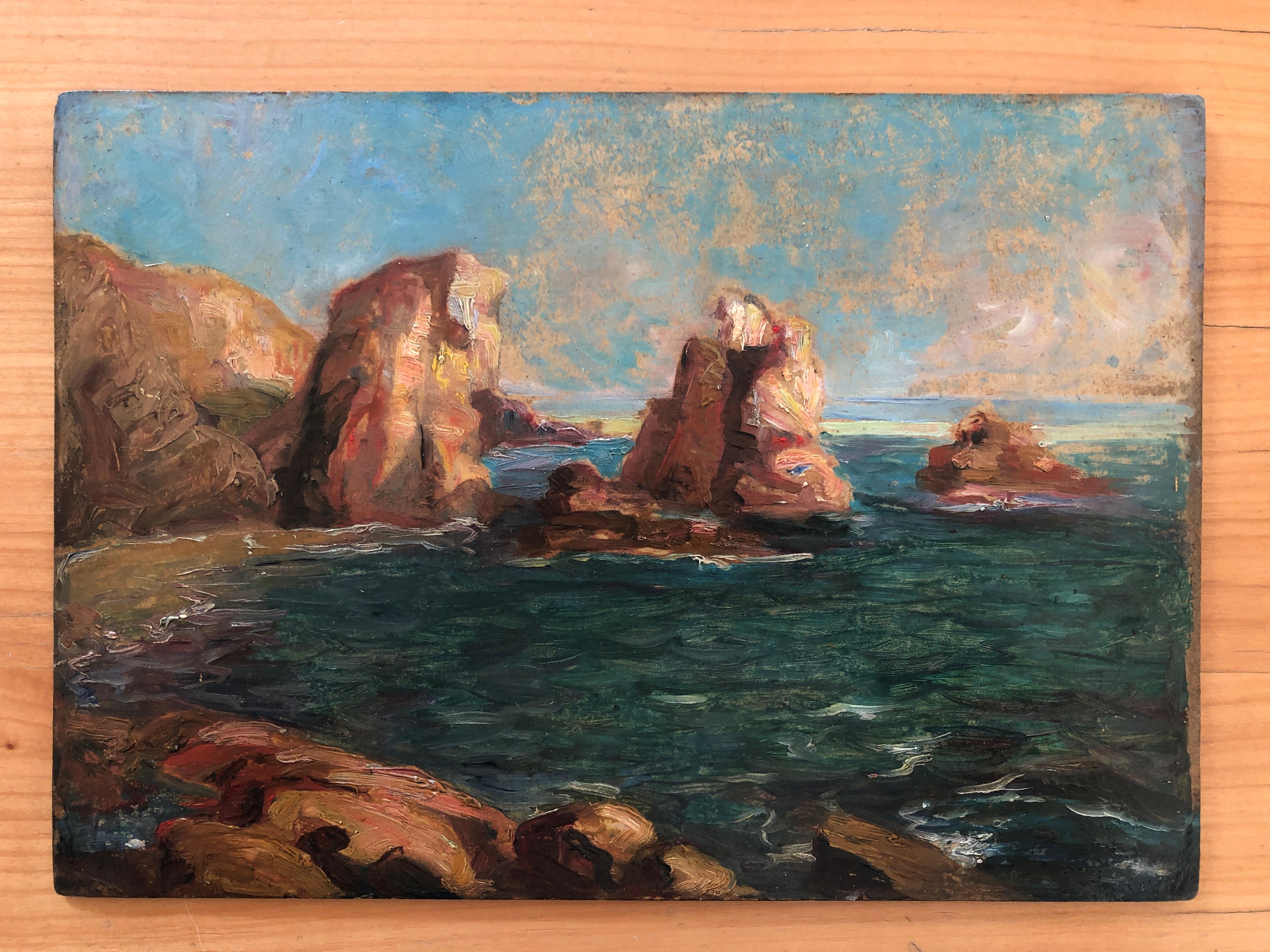 Paisaje marino y rocas - Painting de Unknown