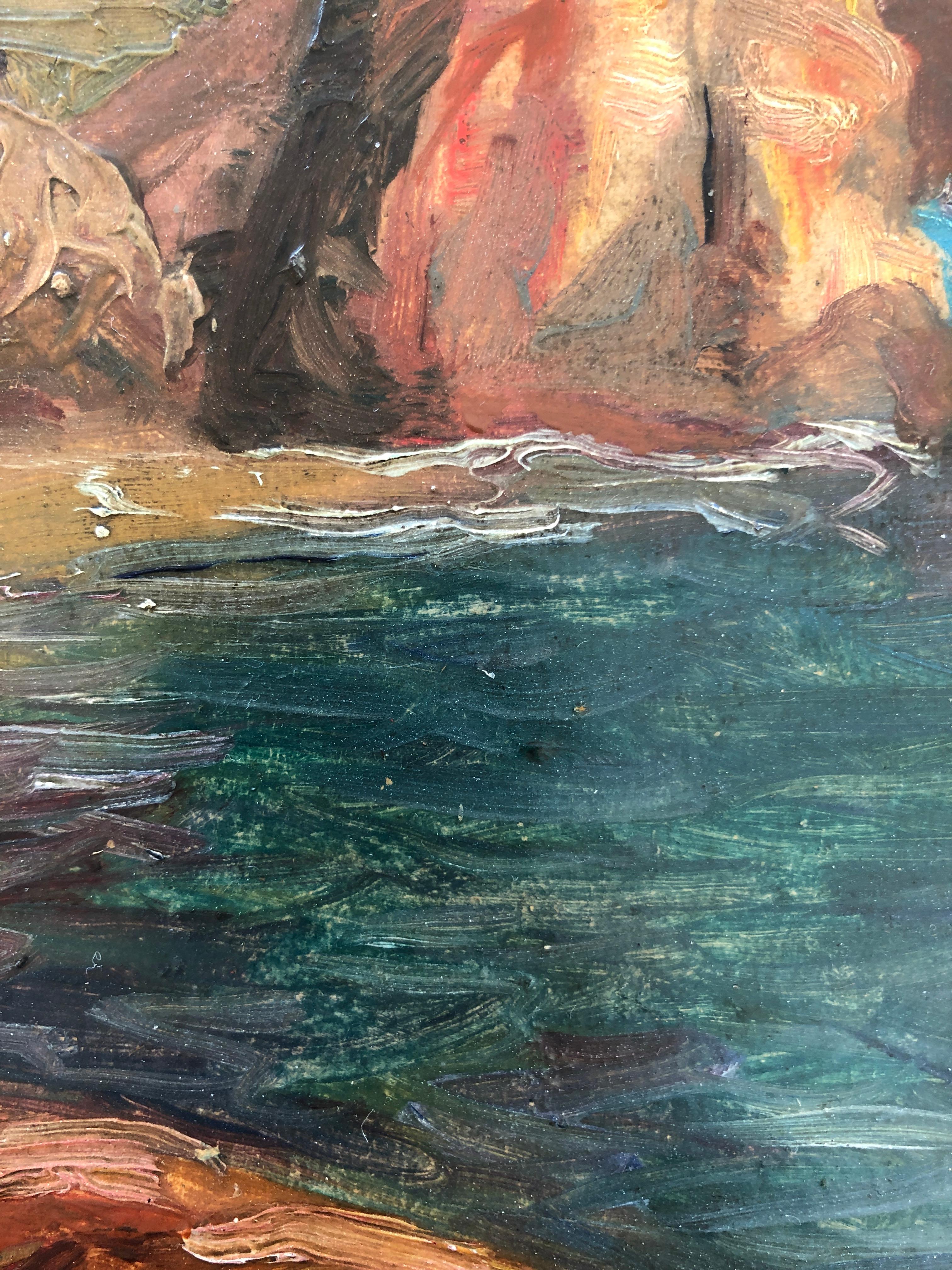 Paisaje marino y rocas - Landscape Painting Negro de Unknown