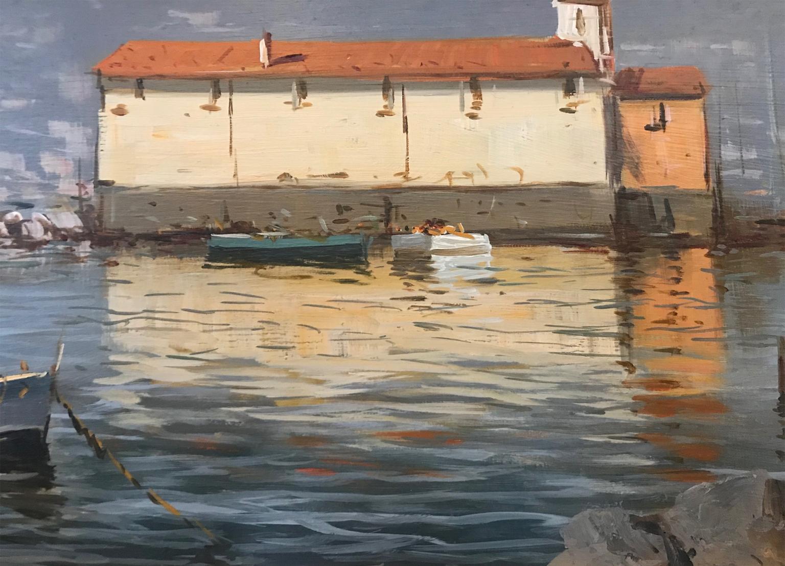 SEASCAPE, BOATS, HARBOUR - Realist Painting by Unknown