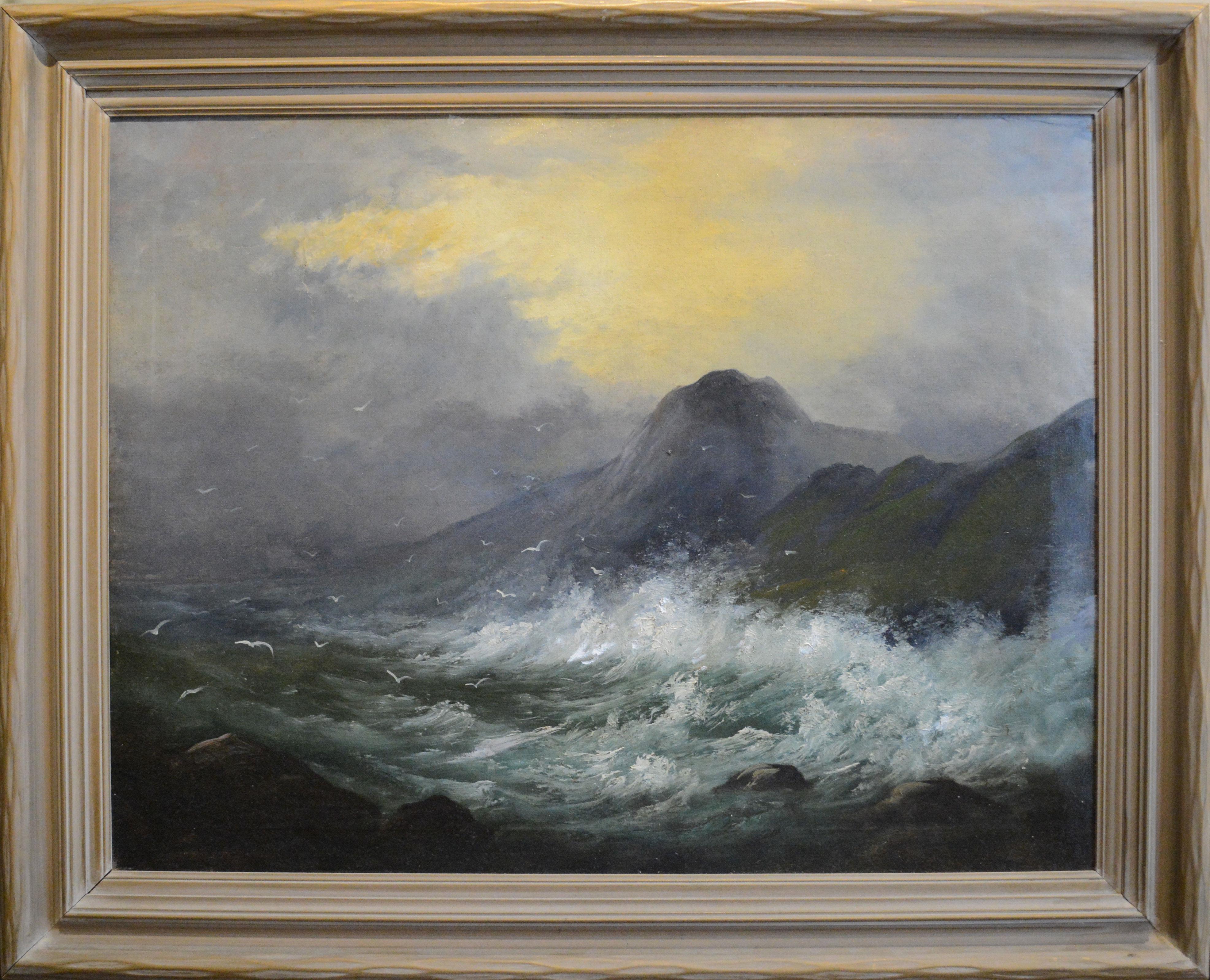 Unknown Landscape Painting - "Seascape" - Framed 20th Century Romantic Realistic Ocean Painting