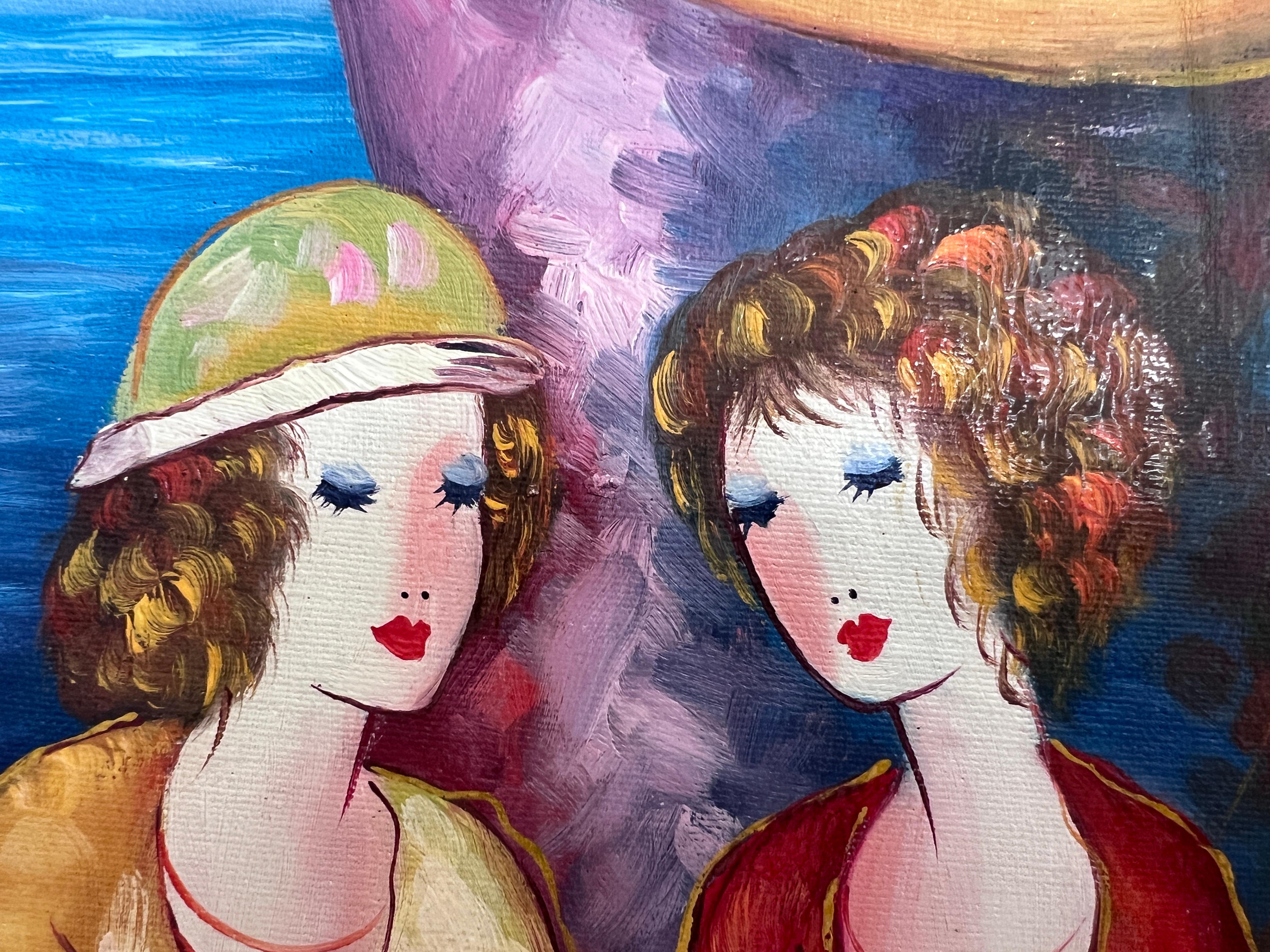 Seaside Café Scene - Figurative Impressionist Öl auf Leinwand Signiert, Ornate Frame im Angebot 5