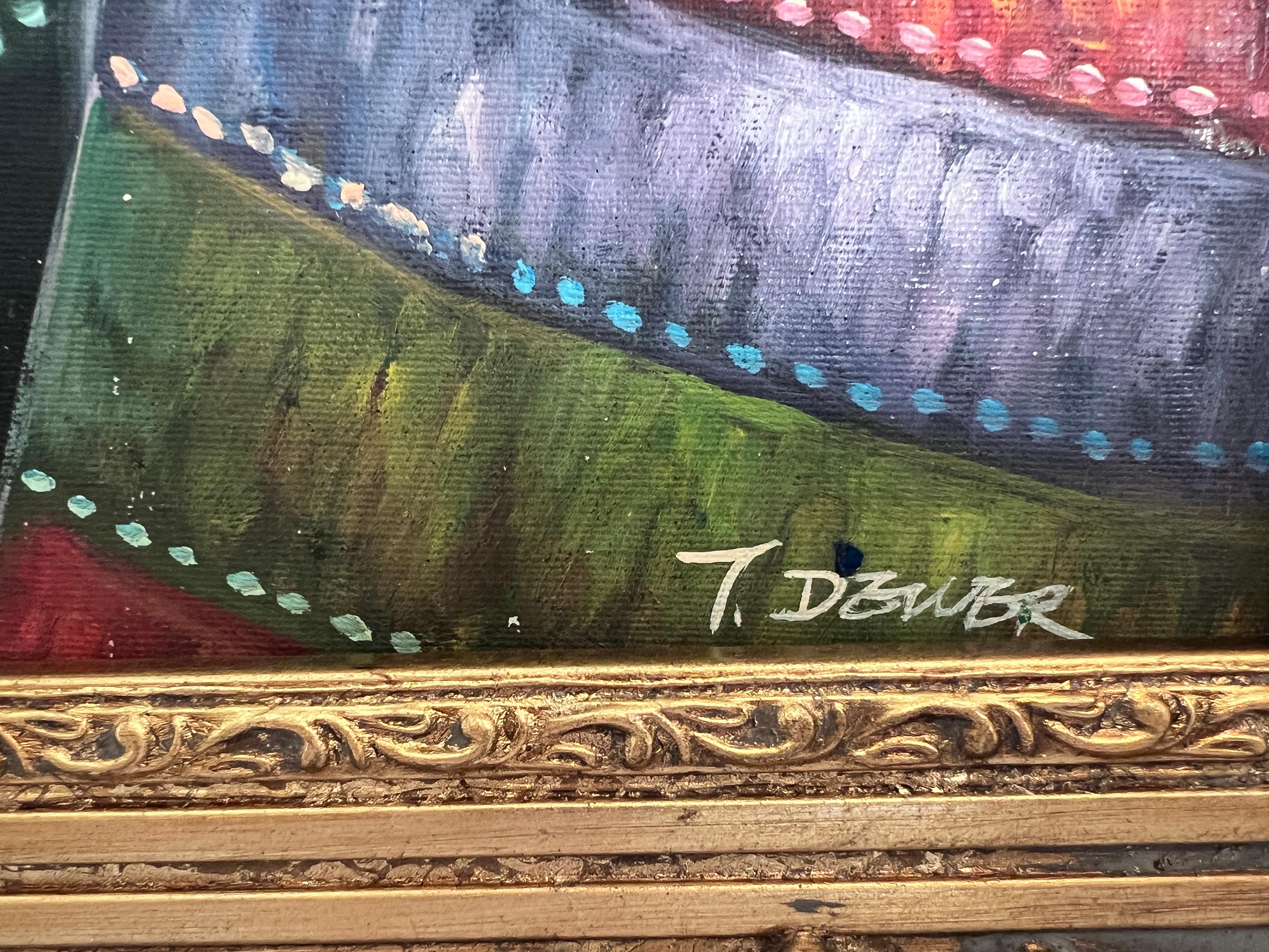 Seaside Café Scene - Figurative Impressionist Öl auf Leinwand Signiert, Ornate Frame im Angebot 3
