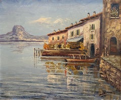 Casas junto al mar de N. Busnelli - Óleo sobre lienzo 47x55 cm