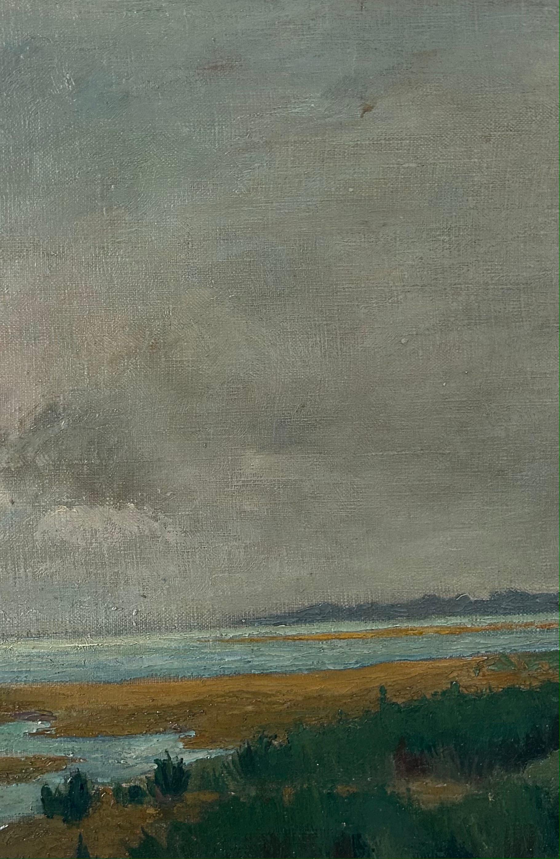 Questo quadro raffigura il mare in una giornata nuvolosa. È stato dipinto da un pittore francese alla fine del XIX secolo e probabilmente è stato realizzato in Normandia.

L'opera è in ottime condizioni. La cornice viene offerta insieme al