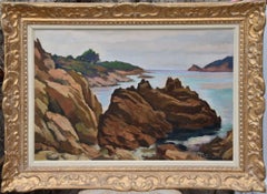 Seaside rocks, Original Oil on Canvas, Vintage French Painting, Impressionist