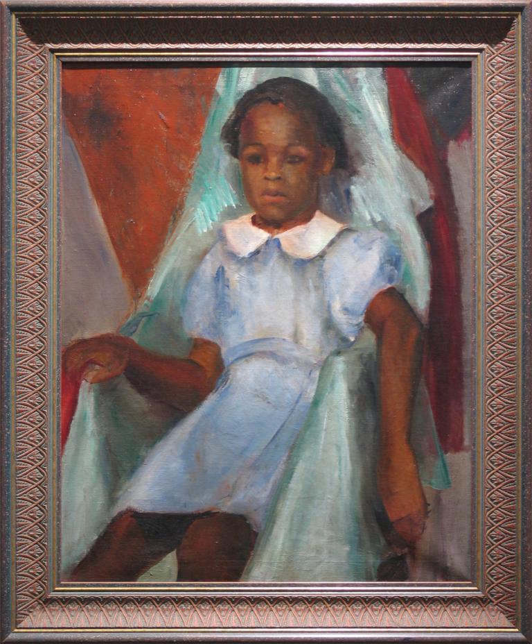 Seated African-American Girl - Post-Impressionist Painting by Unknown