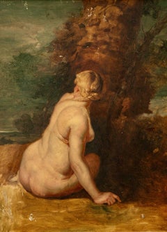 Seated Female Nude Study, Oil on Panel, Circa 1860, American Art