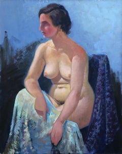 Desnudo sentado, Desnudos Pintura al óleo sobre lienzo de Jalal Gharbi