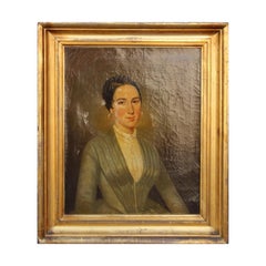Antique Seated Realist Portrait of a Young Woman in a Simple Collared Victorian Dress