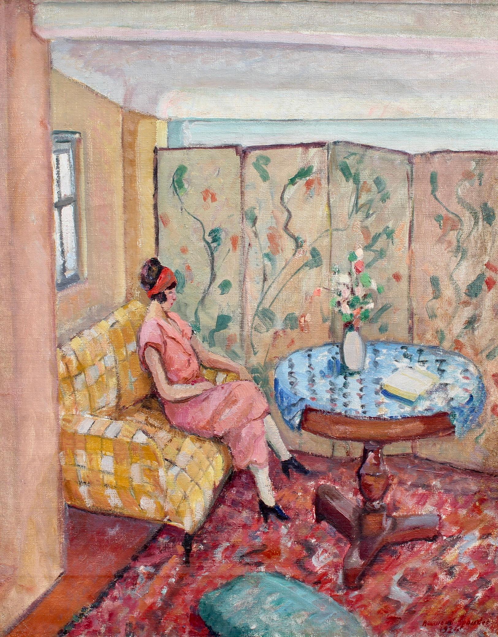 Unknown Interior Painting - Seated Woman With Book