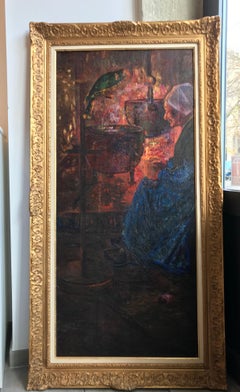 Green bucket - Large oil on wood