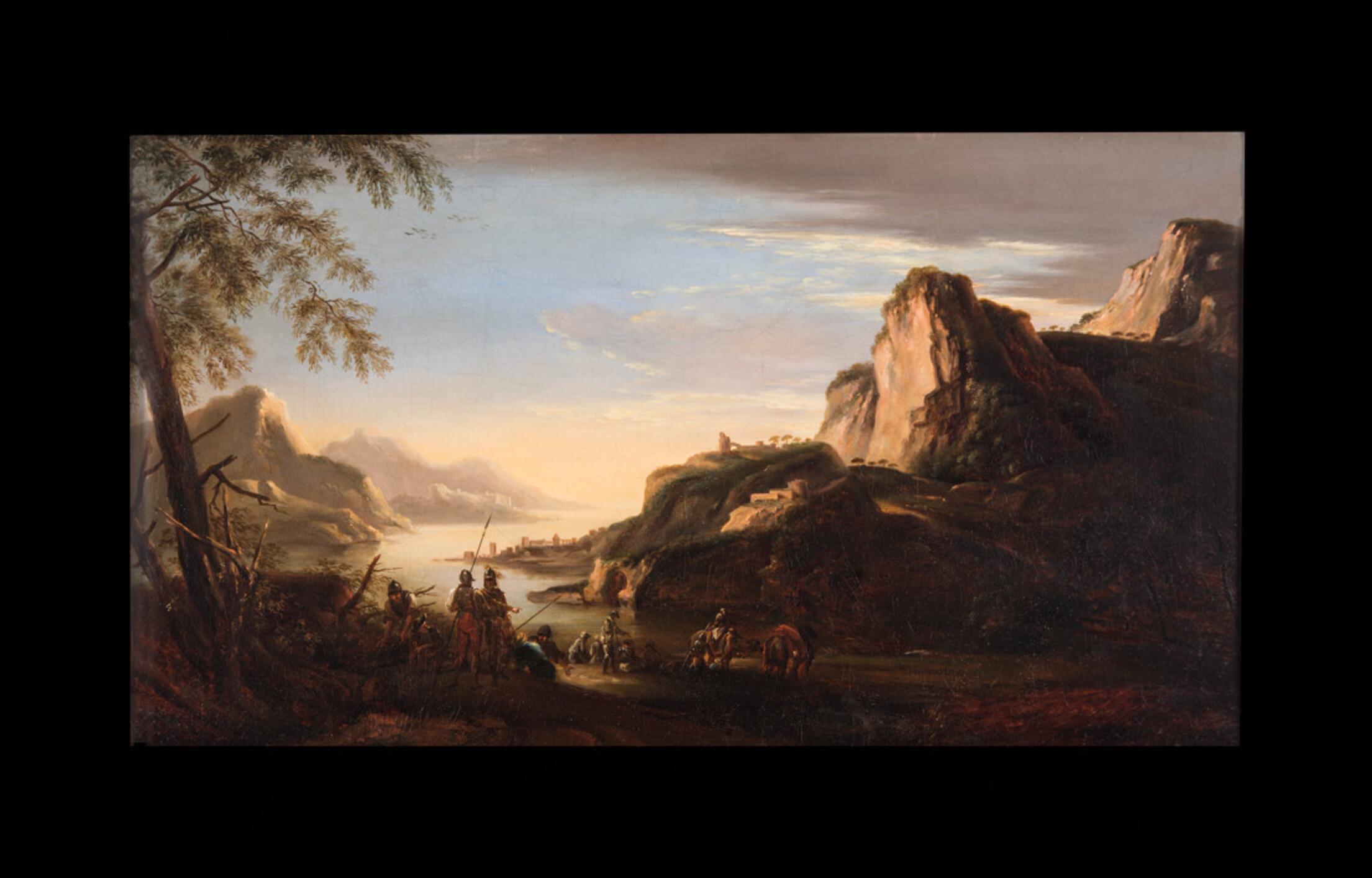 Seguace di Salvator Rosa, Paesaggio con personaggi - Painting by Unknown