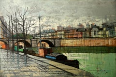 "Seine River by Velica" French Cityscape Oil Painting in style of Bernard Buffet
