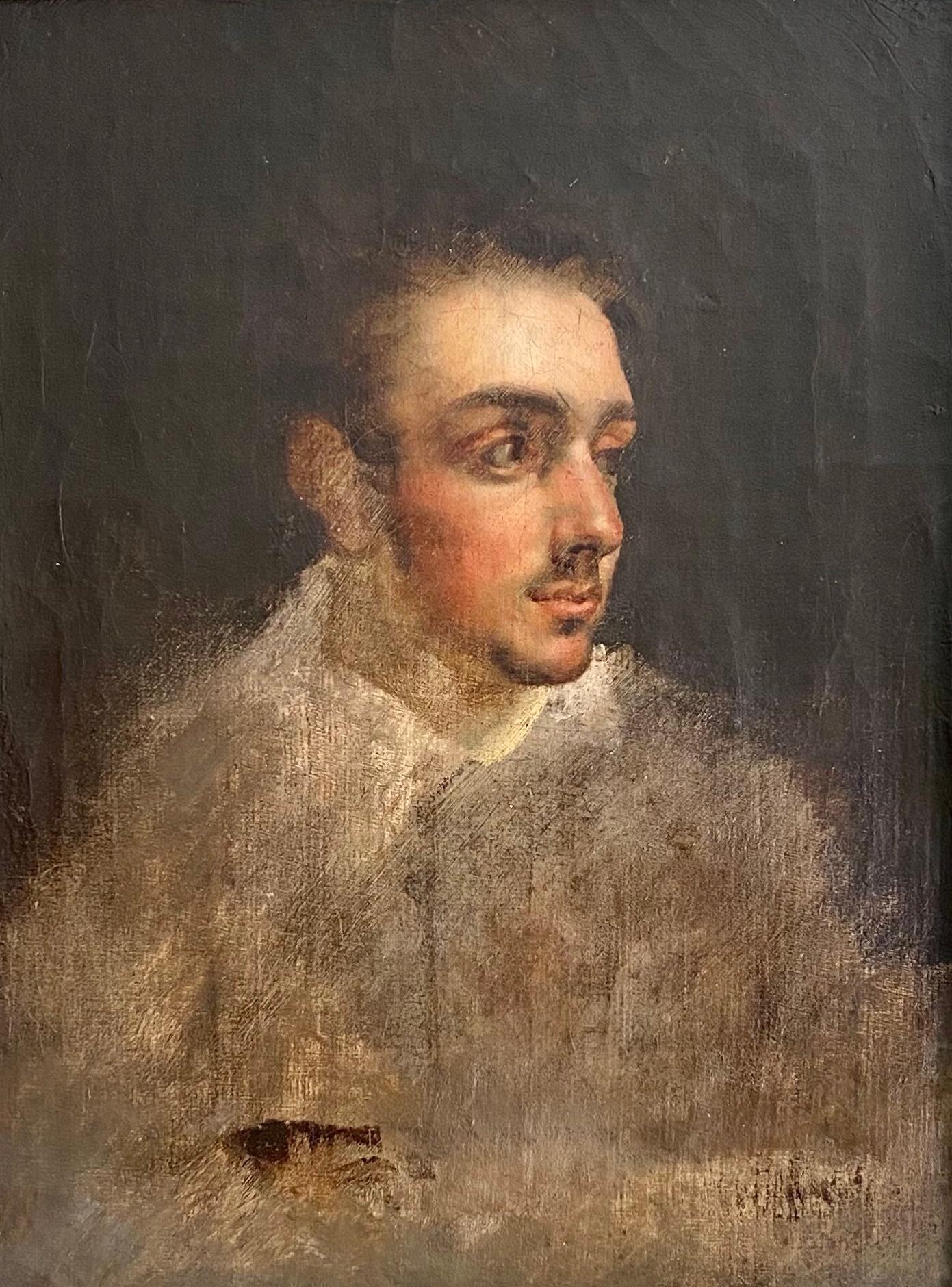 Self portrait of a young man, dashing bohemian French or Russian painter sketch - Painting by Unknown