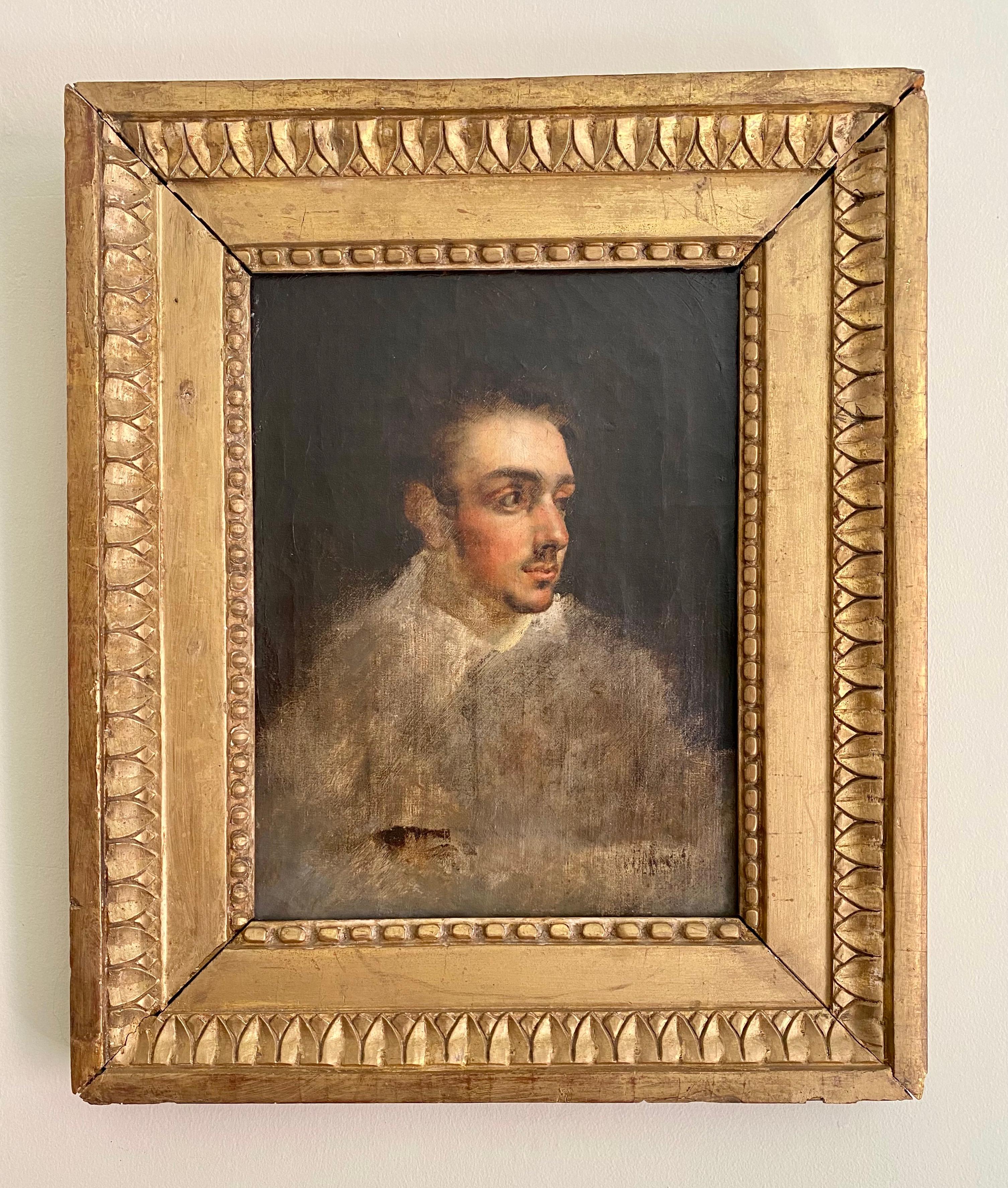 Self portrait of a young man, dashing bohemian French or Russian painter sketch - Old Masters Painting by Unknown