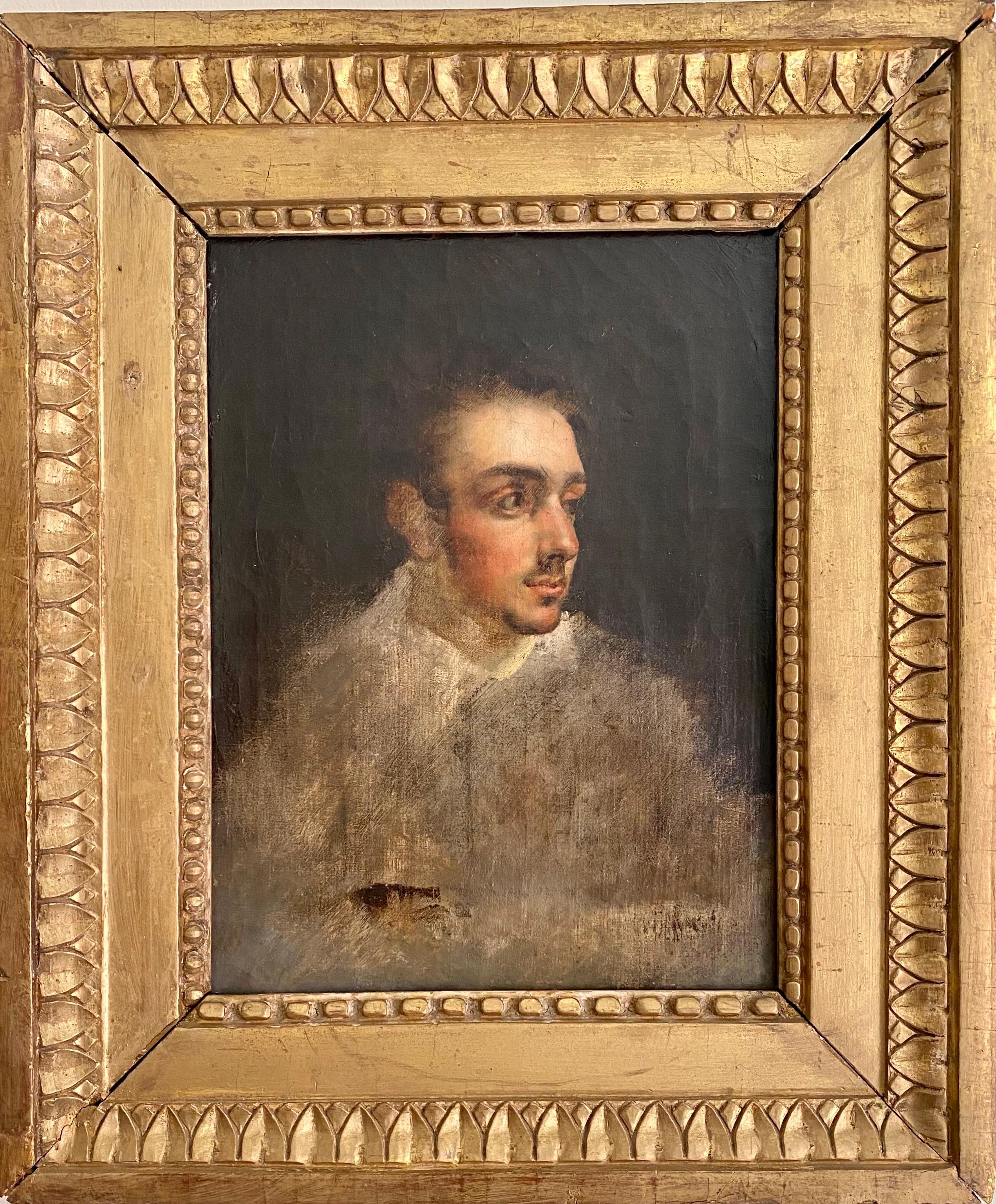 Portrait Painting Unknown - Portrait autoportrait d
un jeune homme, esquisse bohème audacieuse du peintre français ou russe