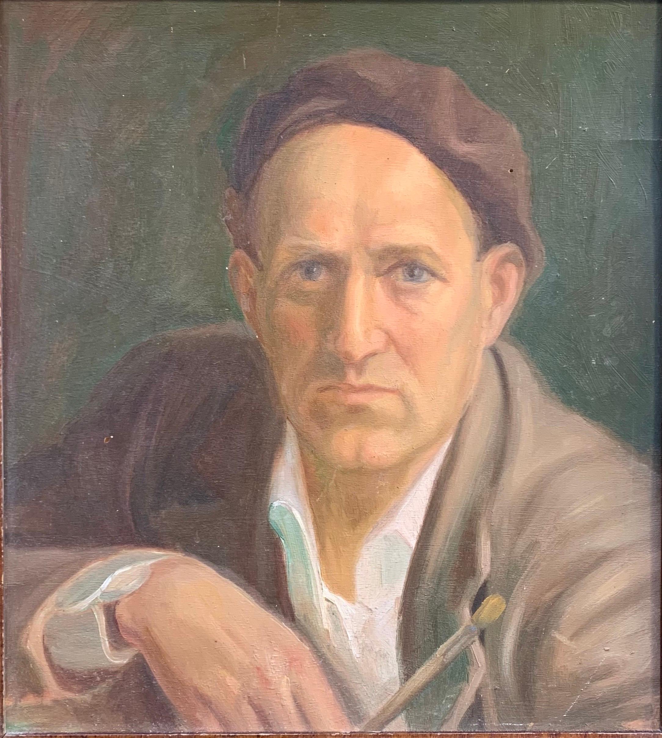 Selbstporträt des Malers mit Beret und Pinsel in der Hand, 1930er Jahre im Angebot 8