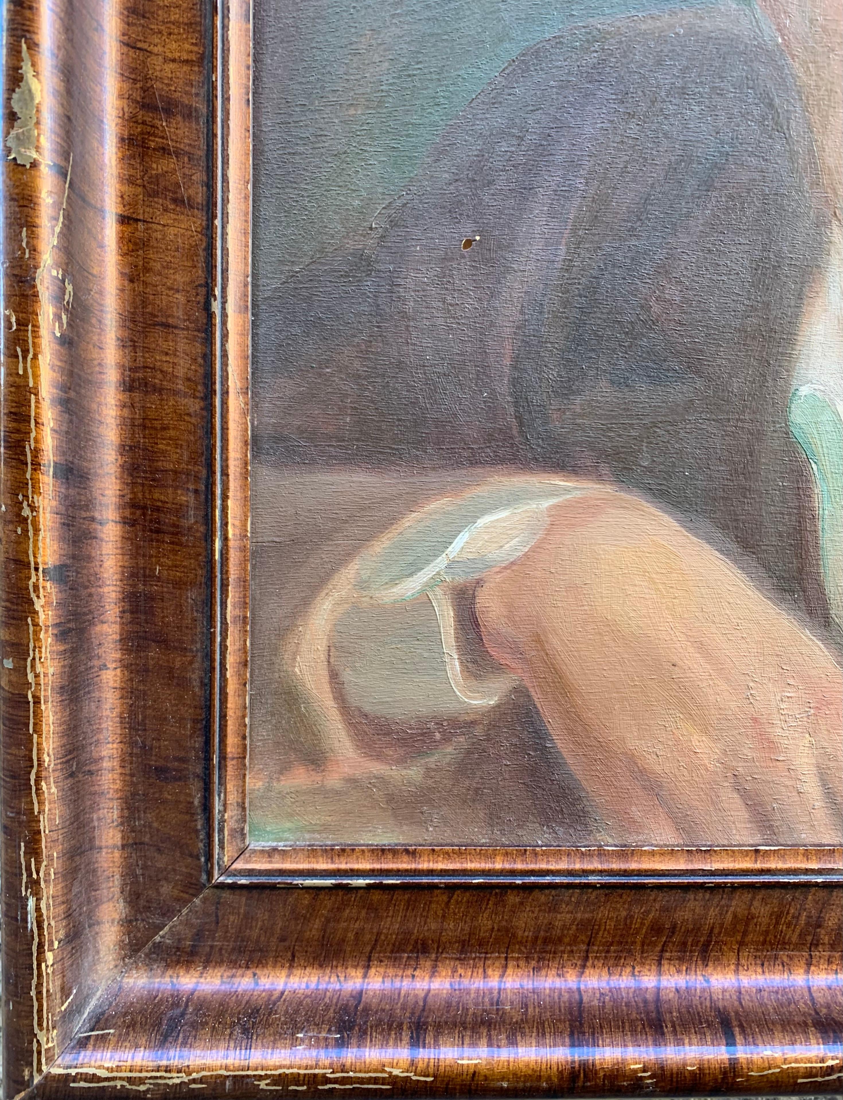 Selbstporträt des Malers mit Beret und Pinsel in der Hand, 1930er Jahre – Painting von Unknown