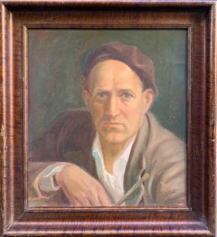 Autorretrato del pintor con boina y pincel en mano, años 30
