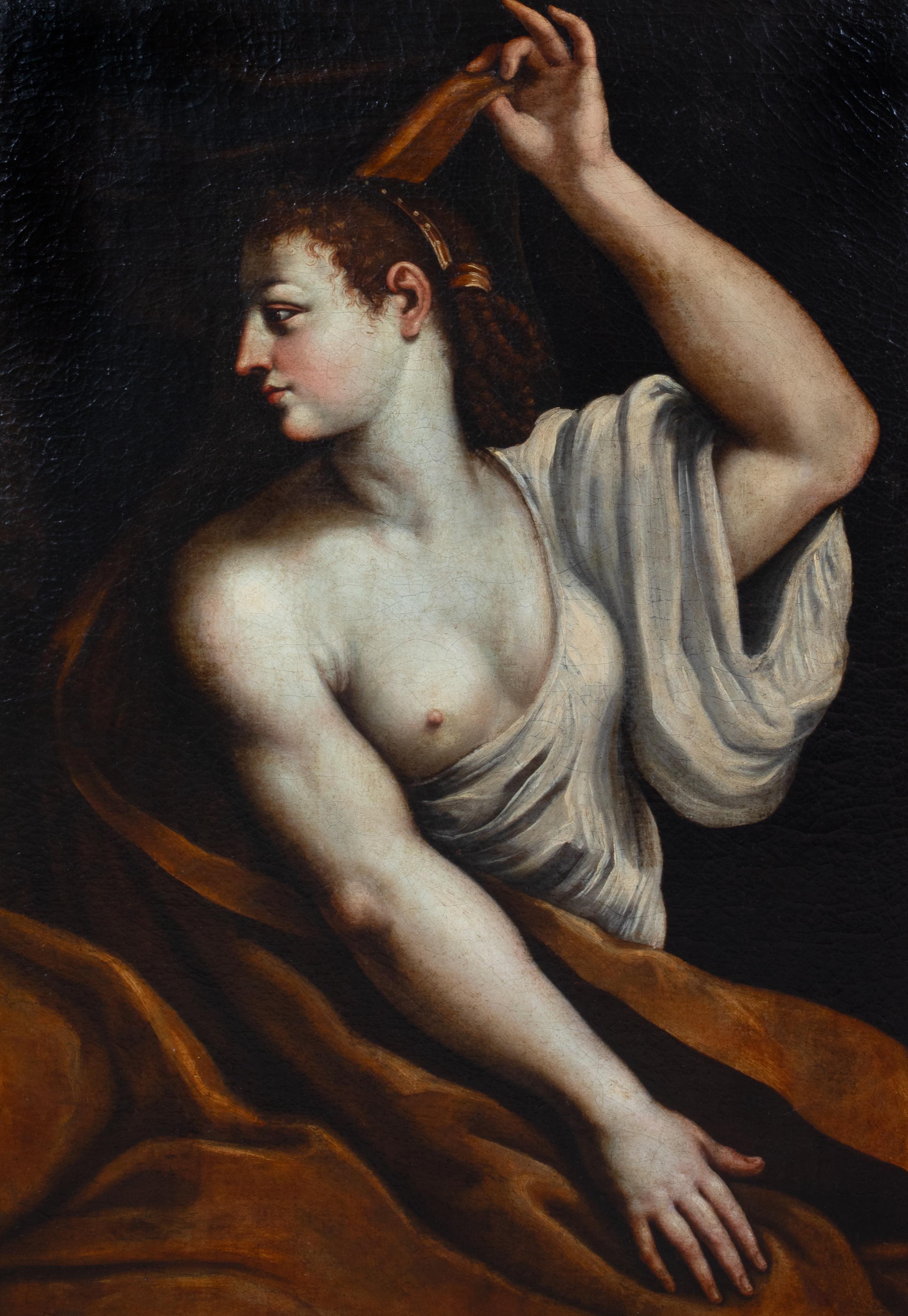 Semele, 17th Century

Italian School

Large 17th Century Italian School Old Master depiction of Semele before her rape by Zeus, oil on canvas. Excellent quality and condition circa 1650 three quarter length depiction of Semele, the Theban Princess