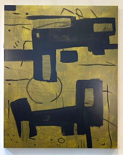 Separados por una línea de Murray Duncan, técnica mixta sobre lienzo, abstracto geométrico