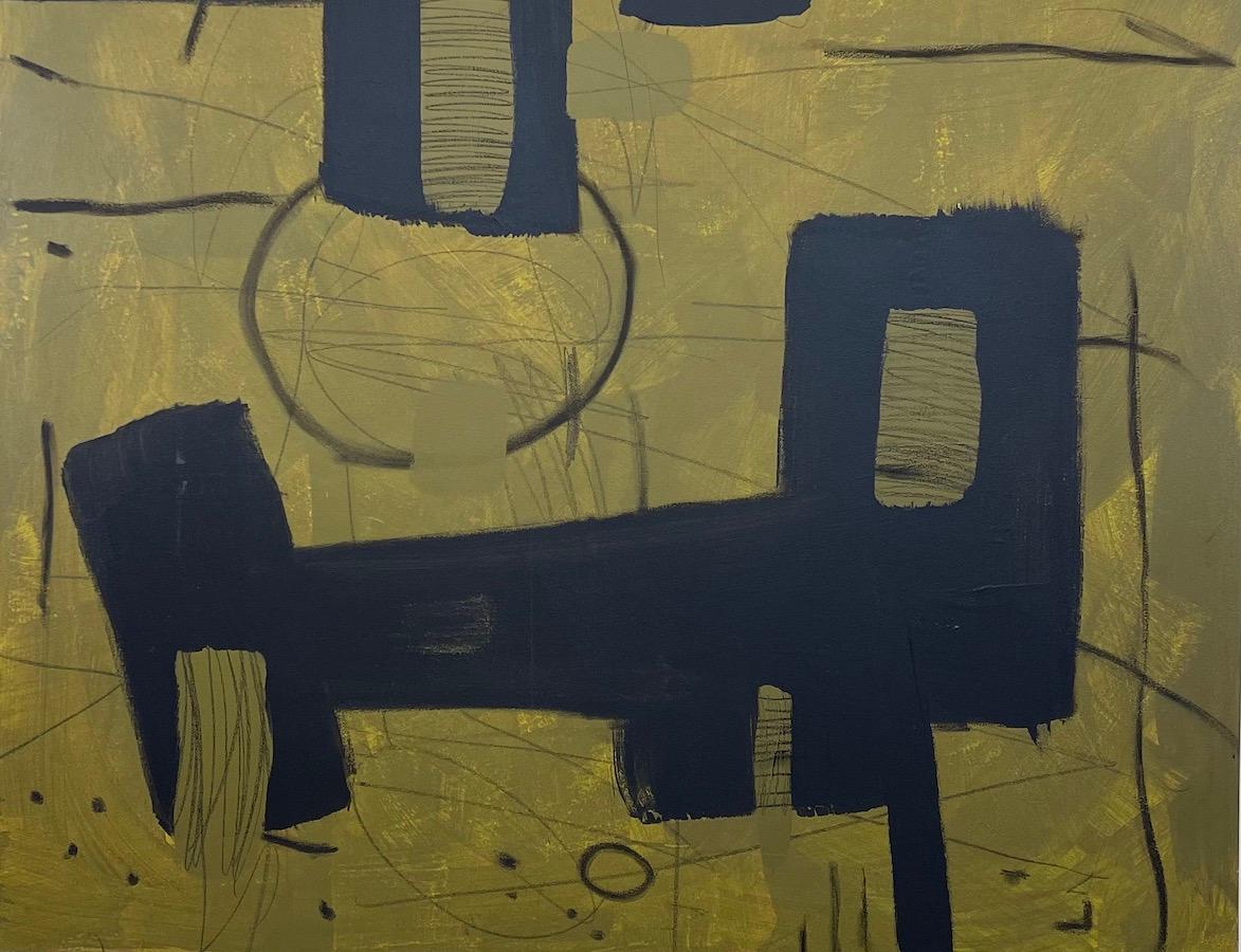 Separated By A Line by Murray Duncan, mix media on canvas, abstract geometric - Abstract Geometric Painting by Unknown