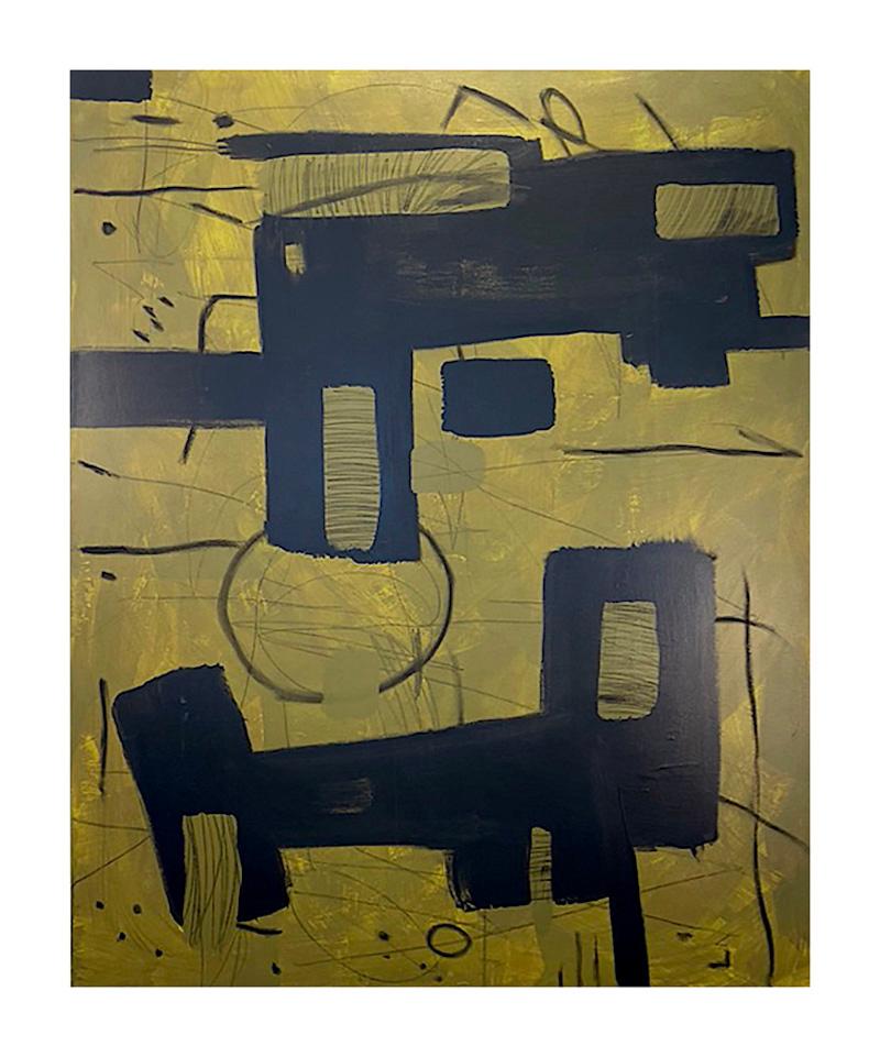 Separated By A Line de Murray Duncan, technique mixte sur toile, géométrique abstraite